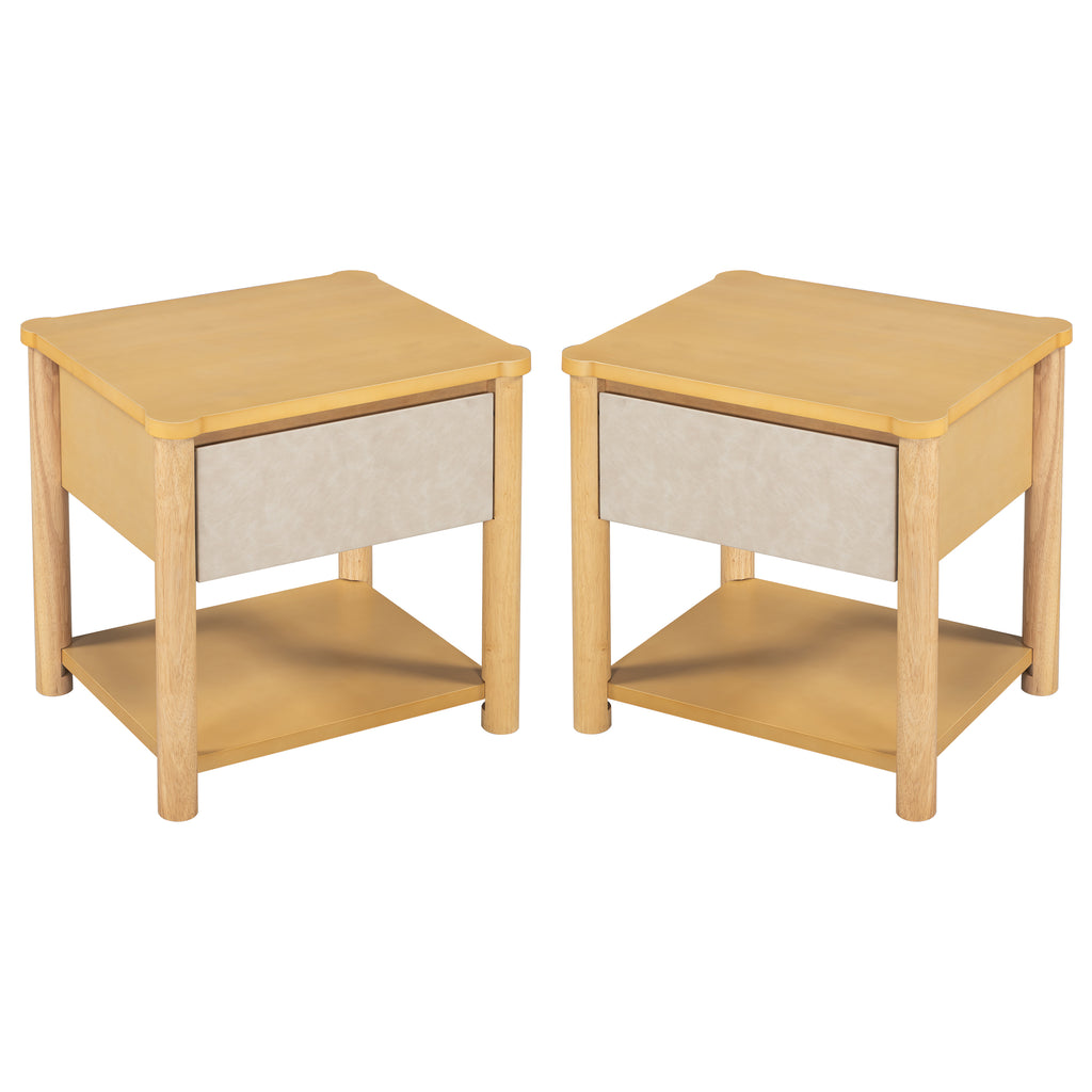 Modern Queen Bed Frame Set with 2 Nightstands, Beige Wood Platform Bed with Headboard and Matching Bedside Tables for Bedroom