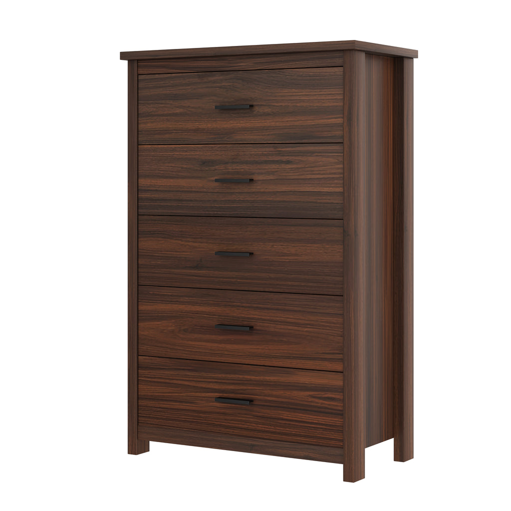 4PCS Bedroom Sets, Wooden Queen Size Bed Frame with Storage Headboard and Charging Station, 2 Nightstands with 2 Drawers, 1 Dresser with 5 Drawers, Walnut(old SKU HL000102AAD)