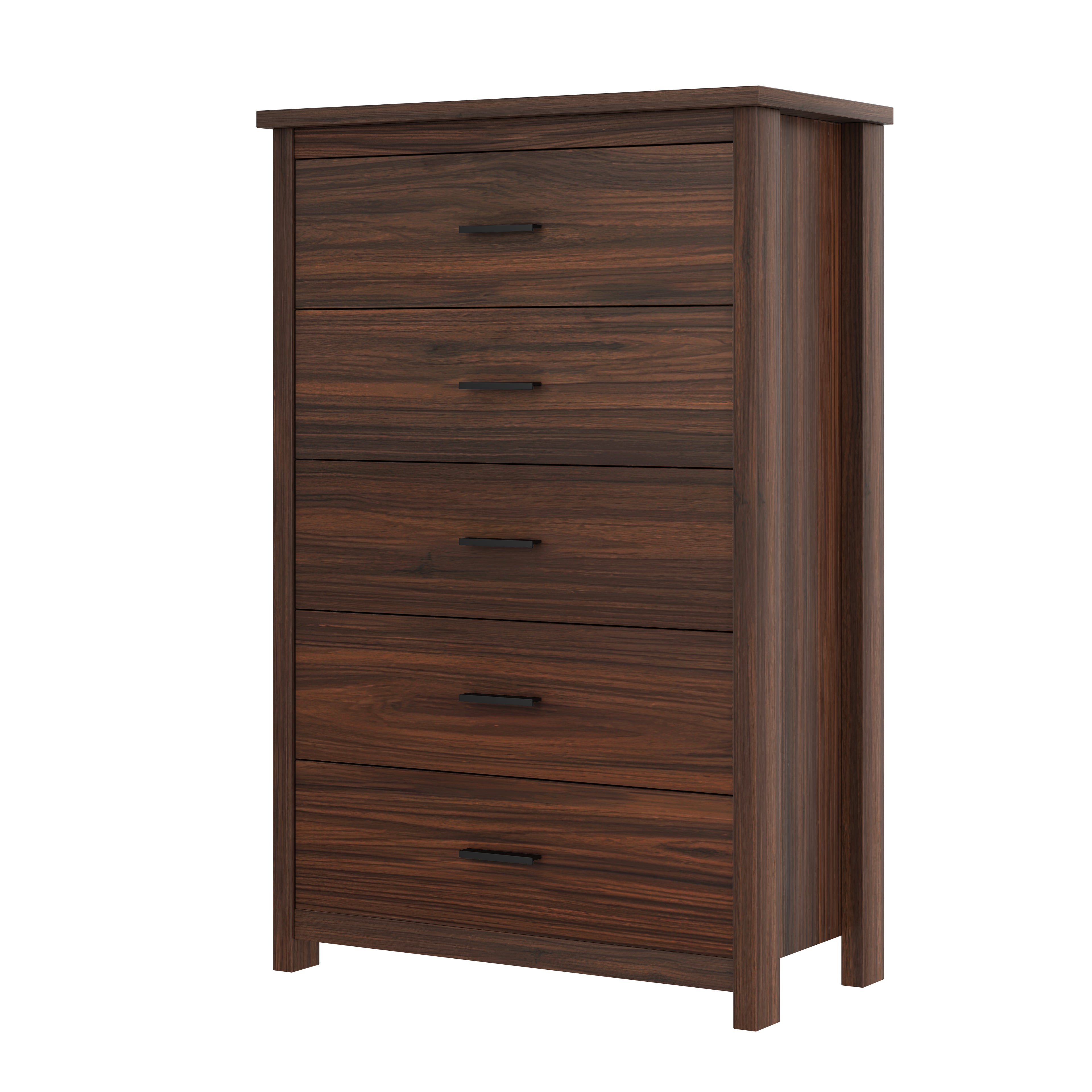 4PCS Bedroom Sets, Wooden Queen Size Bed Frame with Storage Headboard and Charging Station, 2 Nightstands with 2 Drawers, 1 Dresser with 5 Drawers, Walnut(old SKU HL000102AAD)