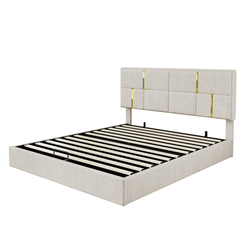 2-Pieces Bedroom Sets,Queen Size Upholstered Platform Bed with Hydraulic Storage System,Storage Ottoman with Metal Legs