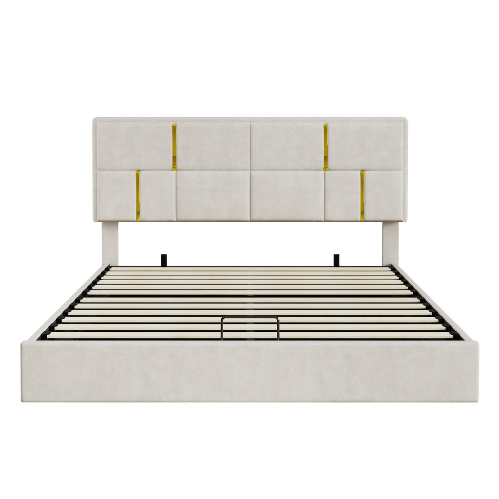 2-Pieces Bedroom Sets,Queen Size Upholstered Platform Bed with Hydraulic Storage System,Storage Ottoman with Metal Legs