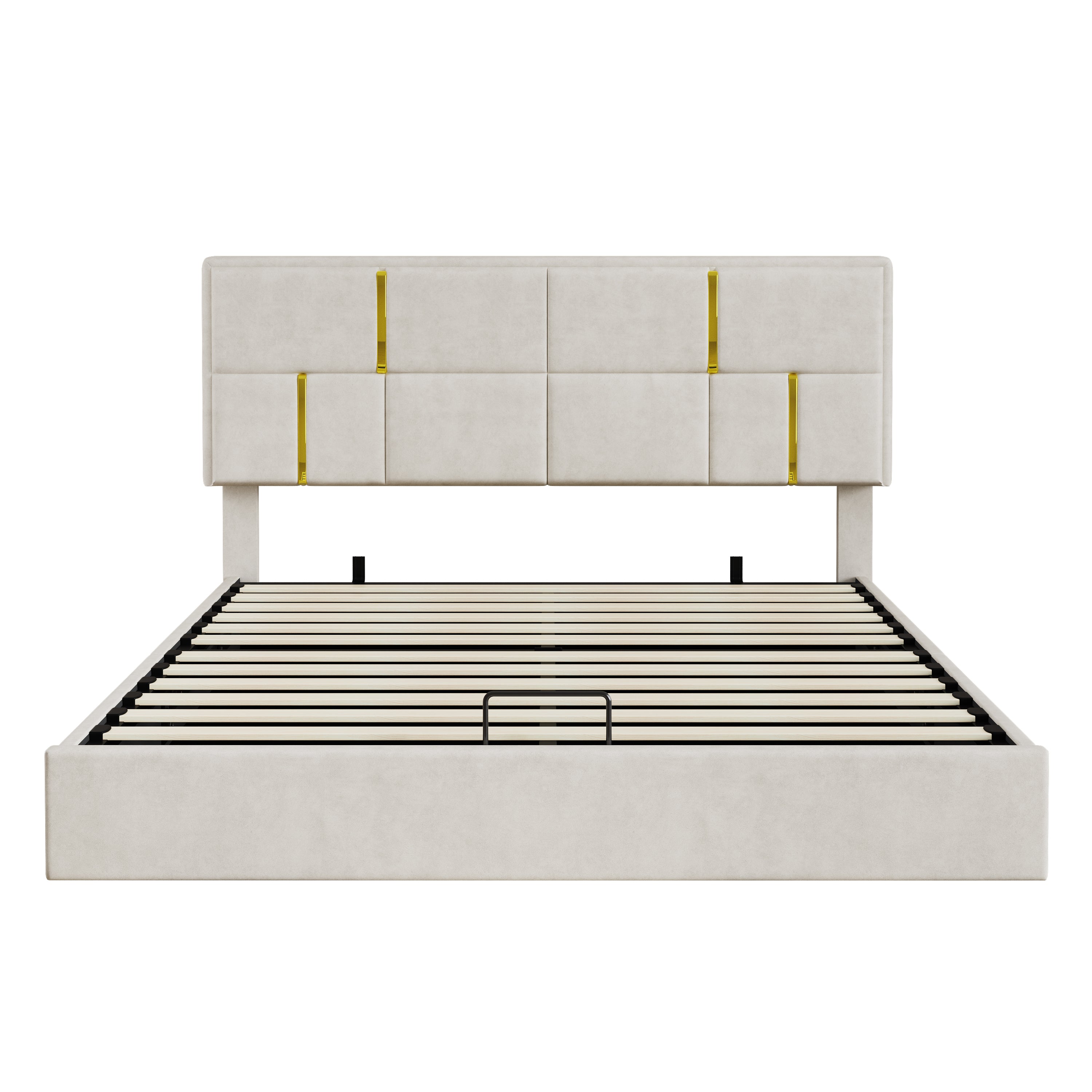 2-Pieces Bedroom Sets,Queen Size Upholstered Platform Bed with Hydraulic Storage System,Storage Ottoman with Metal Legs