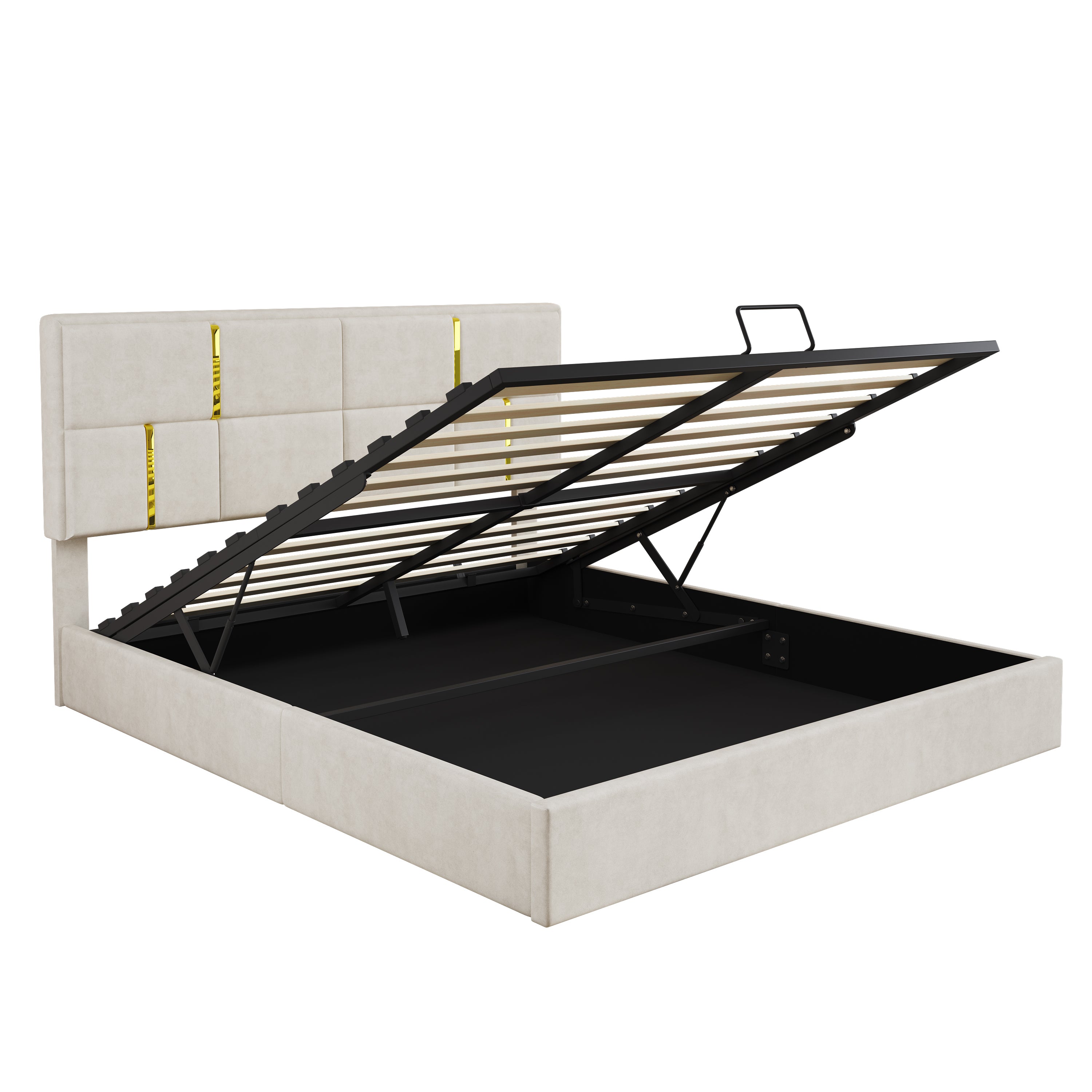 2-Pieces Bedroom Sets,Queen Size Upholstered Platform Bed with Hydraulic Storage System,Storage Ottoman with Metal Legs