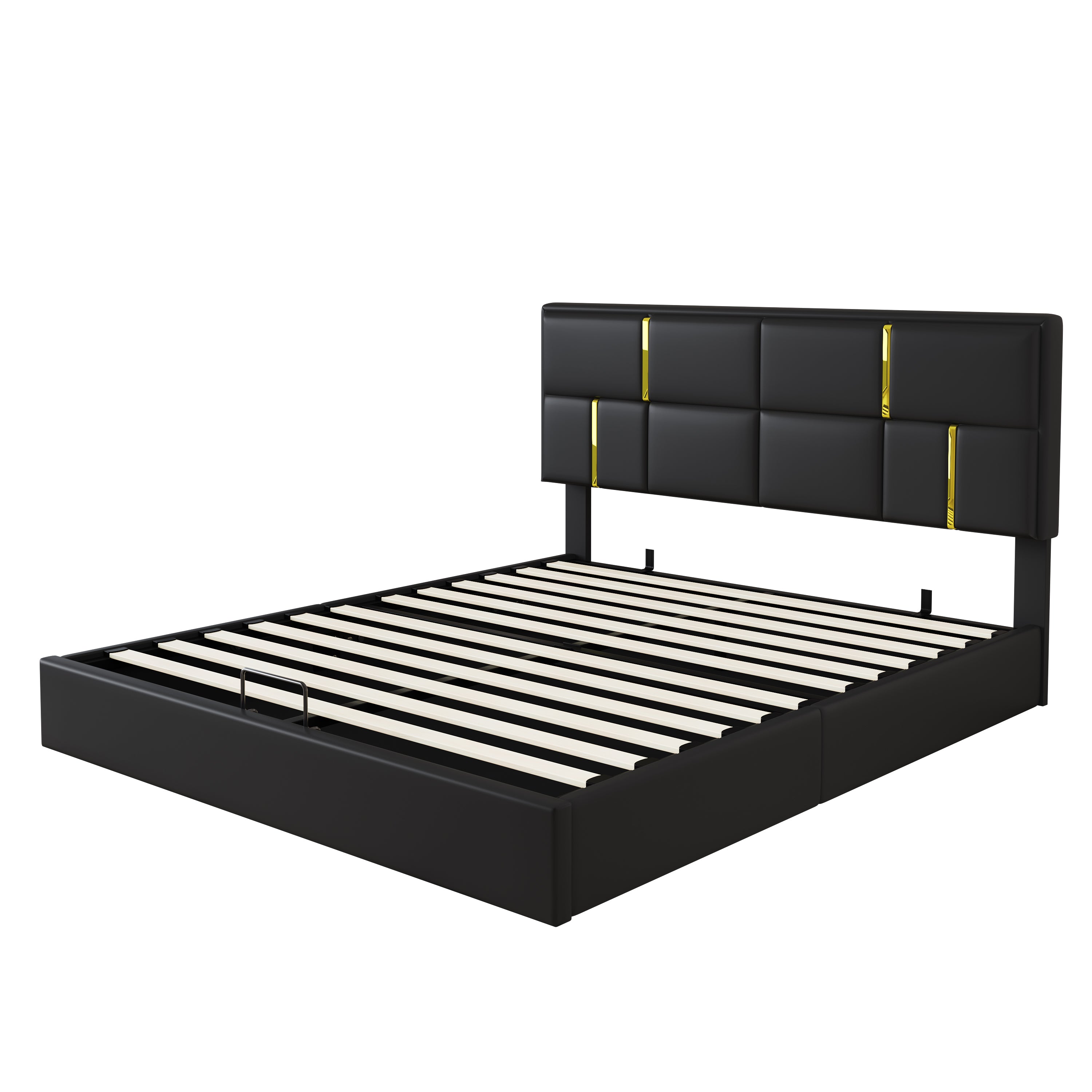 2-Pieces Bedroom Sets,Queen Size Upholstered Platform Bed with Hydraulic Storage System,Storage Ottoman with Metal Legs