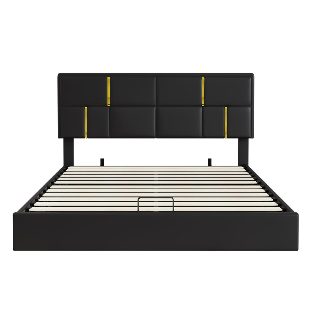 2-Pieces Bedroom Sets,Queen Size Upholstered Platform Bed with Hydraulic Storage System,Storage Ottoman with Metal Legs
