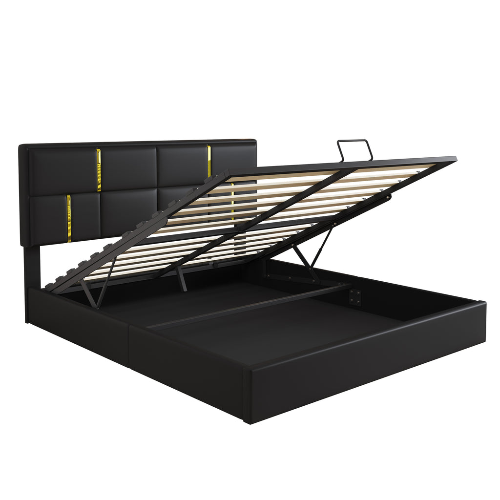 2-Pieces Bedroom Sets,Queen Size Upholstered Platform Bed with Hydraulic Storage System,Storage Ottoman with Metal Legs