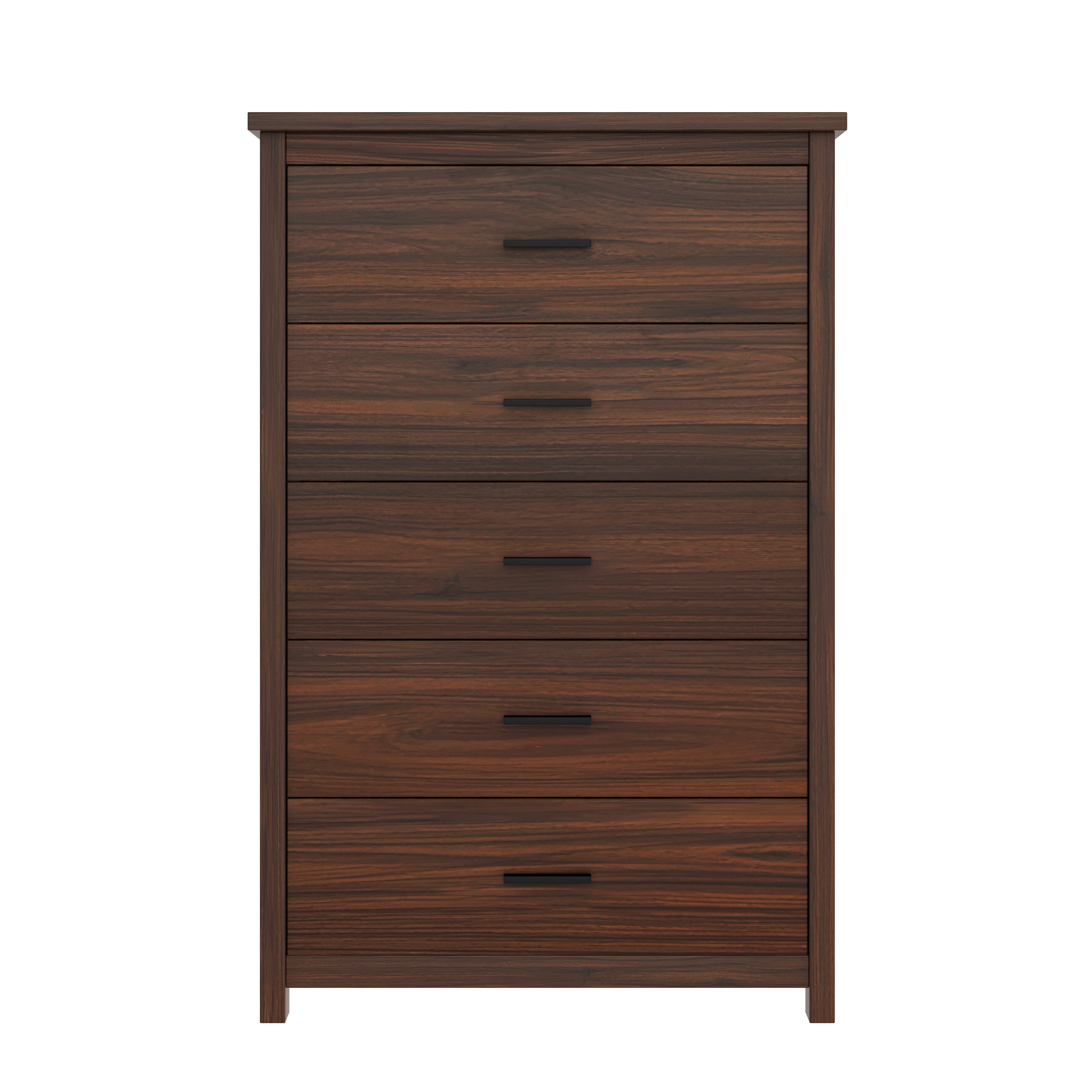 4PCS Bedroom Sets, Wooden Queen Size Bed Frame with Storage Headboard and Charging Station, 2 Nightstands with 2 Drawers, 1 Dresser with 5 Drawers, Walnut(old SKU HL000102AAD)