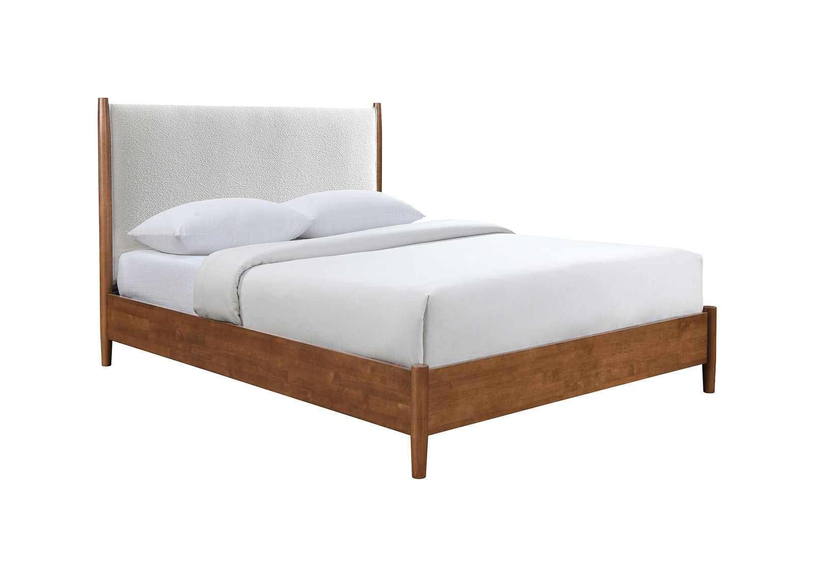 Walnut Color 3pc Bedroom Set Eastern King Size Bed 2x Nightstands Beige Upholstered Fabric Panel HB Mid-Century Modern Style