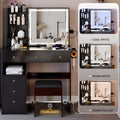 37" Left Drawer Desktop Vanity Table + Cushioned Stool, 2 AC+2 USB Socket, Hair Dryer Stand, Large Touch Control LED Sliding Mirror, 3-color Switch Makeup Dressing Set, EPA, GCC, UL Certificate