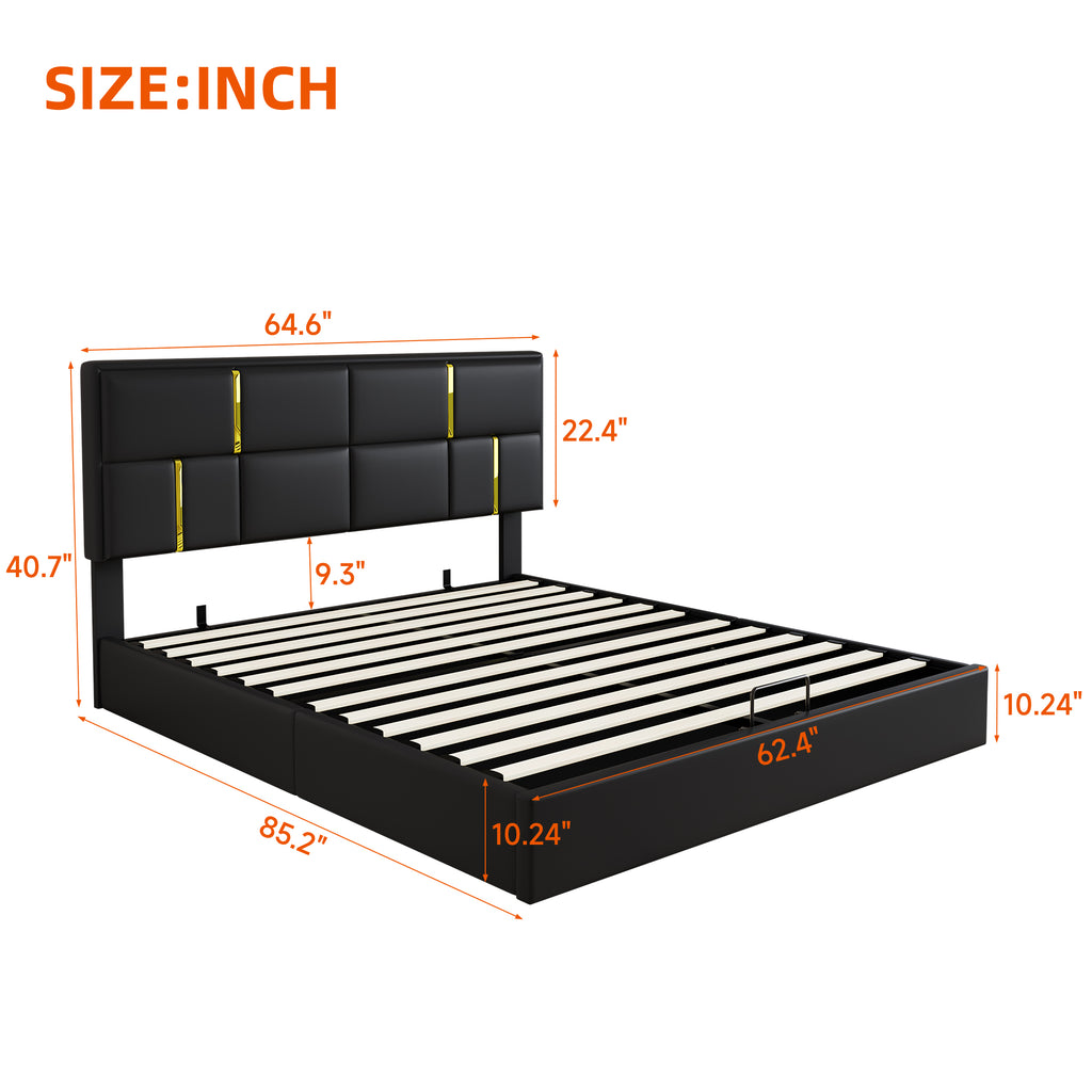 2-Pieces Bedroom Sets,Queen Size Upholstered Platform Bed with Hydraulic Storage System,Storage Ottoman with Metal Legs