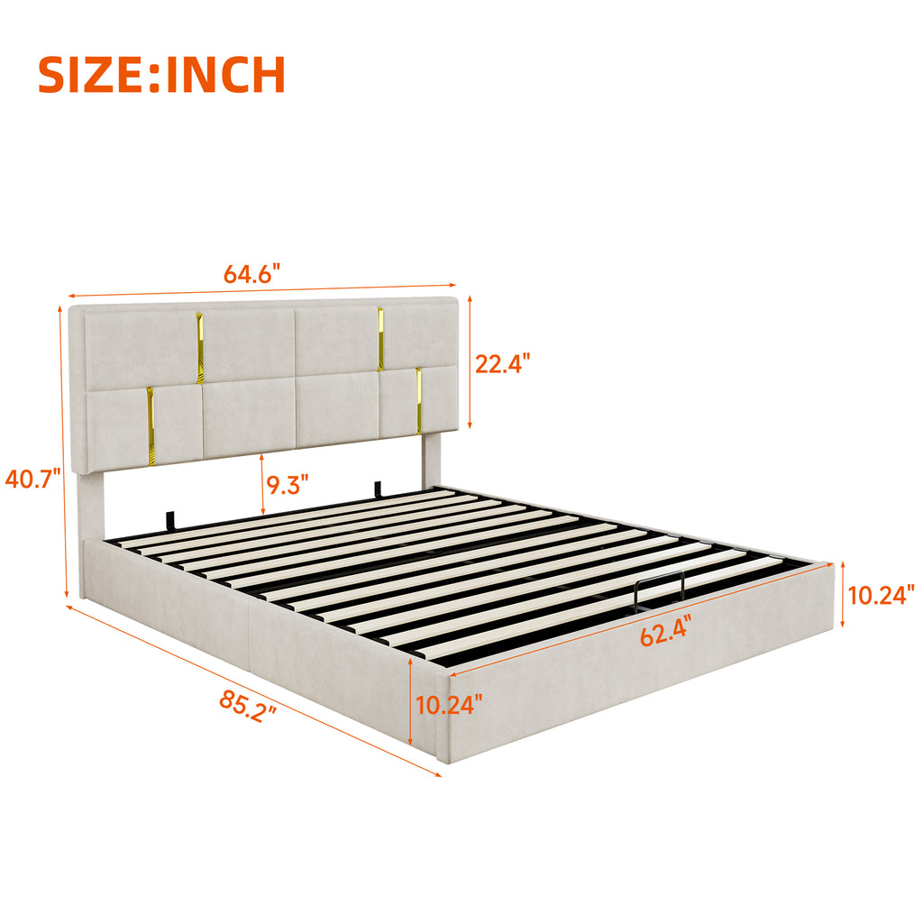 2-Pieces Bedroom Sets,Queen Size Upholstered Platform Bed with Hydraulic Storage System,Storage Ottoman with Metal Legs